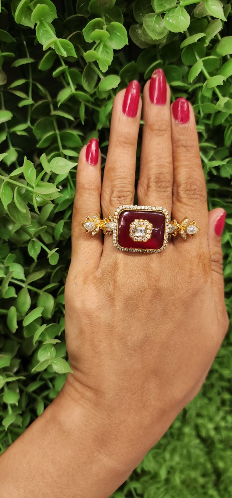 Rajjo Polki Three Finger Band Gold Ring