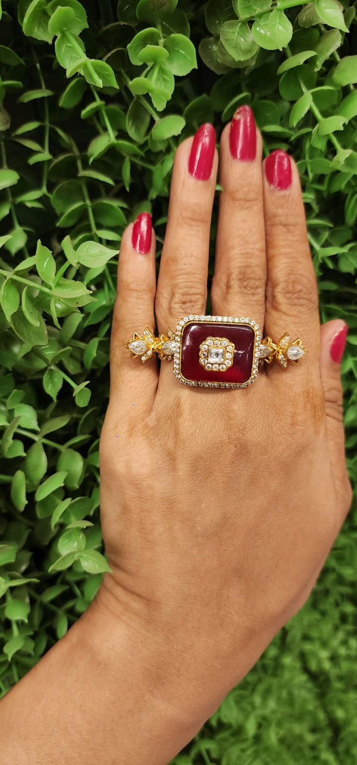 Rajjo Polki Three Finger Band Gold Ring