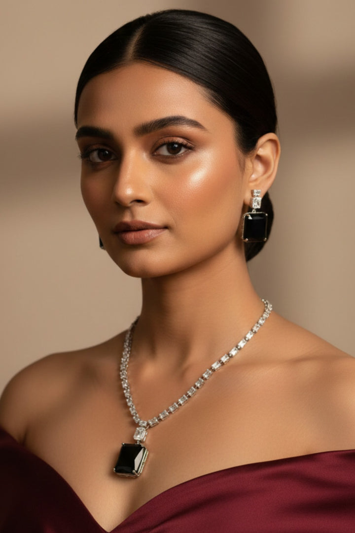 Anarkali Elegance Square Pendant Diamond Necklace