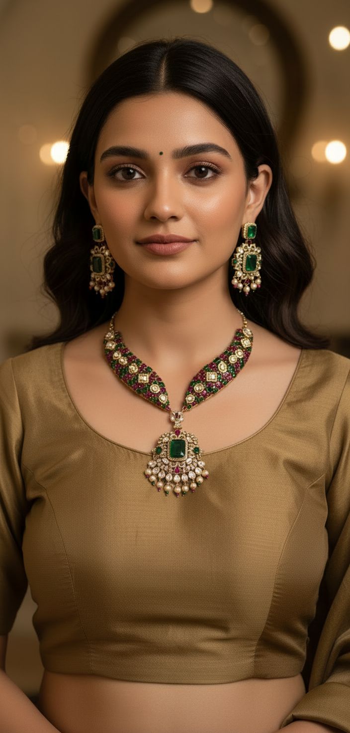 Meisha Sangeet Multicolored Polki Pearl Drop Necklace