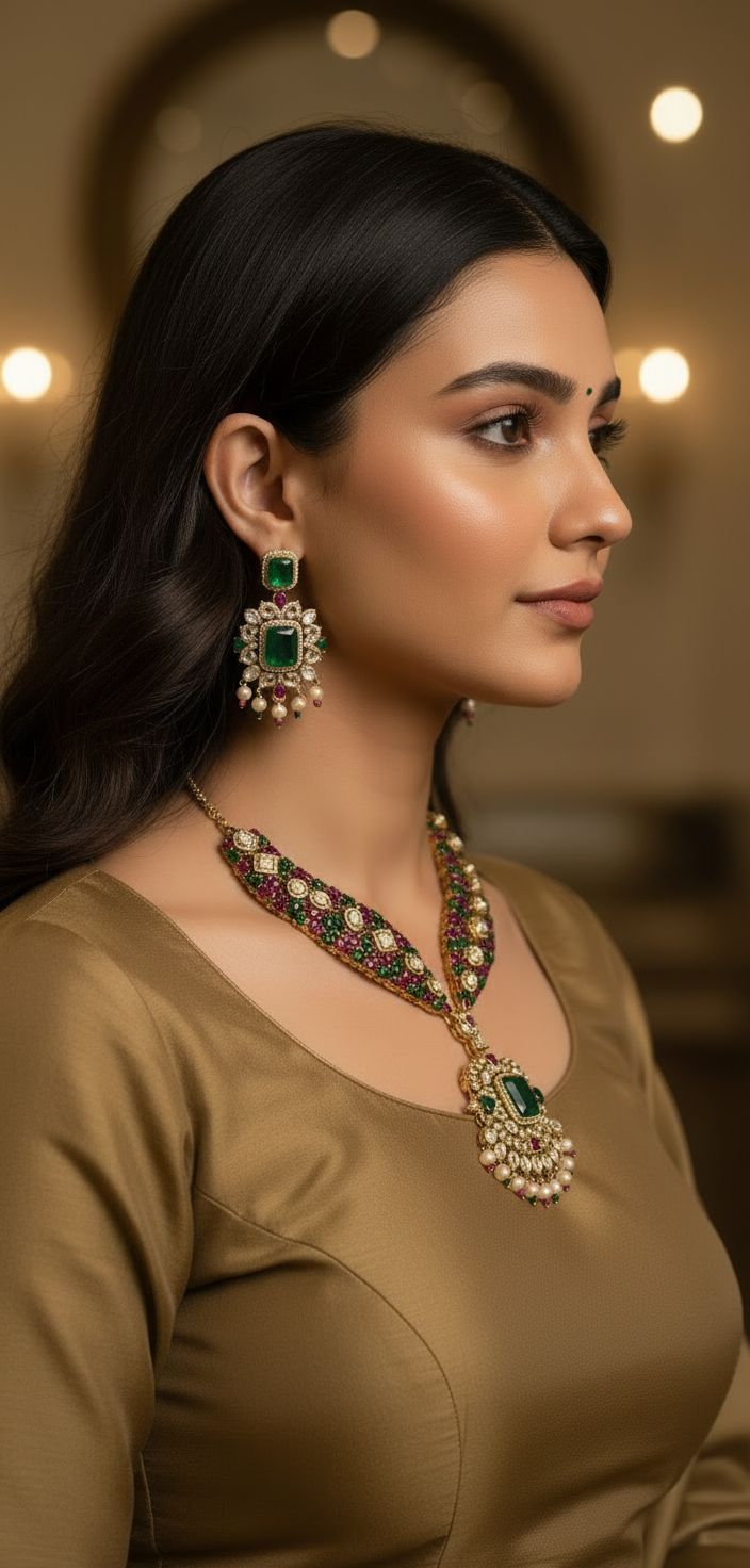 Meisha Sangeet Multicolored Polki Pearl Drop Necklace