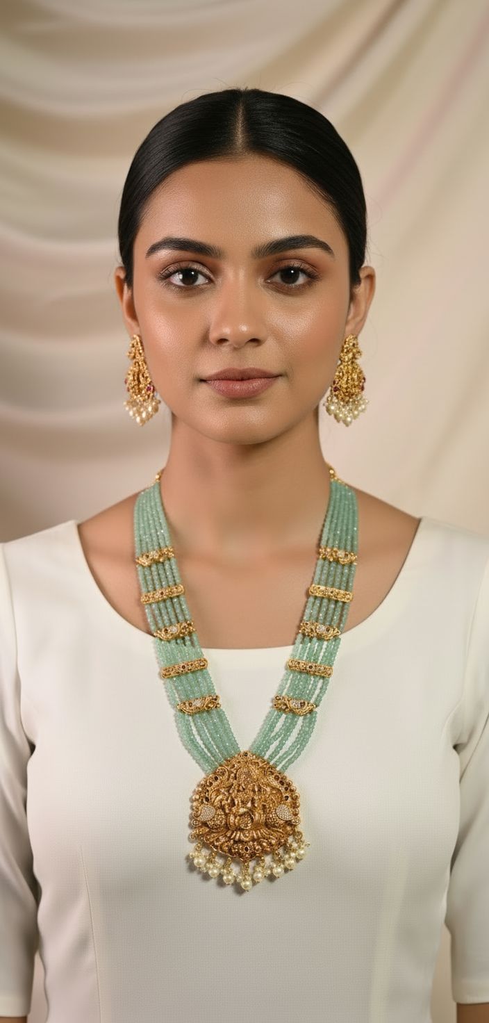 Lakshmi Golden Mint Temple Long Necklace