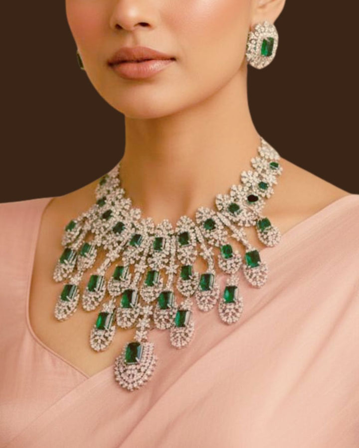 Rajwadi Statement Gemstone Cocktail Diamond Necklace